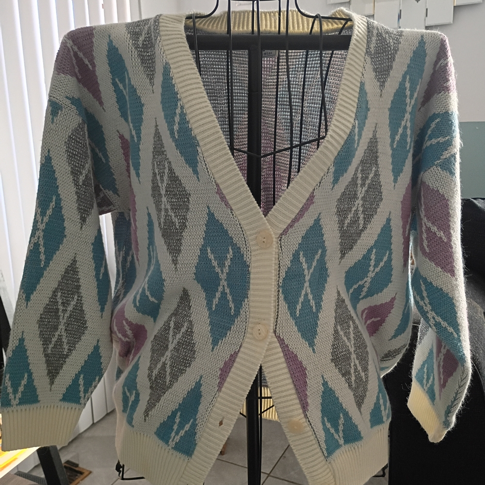 Vintage Geometric Patterned Women's  Sweater XL